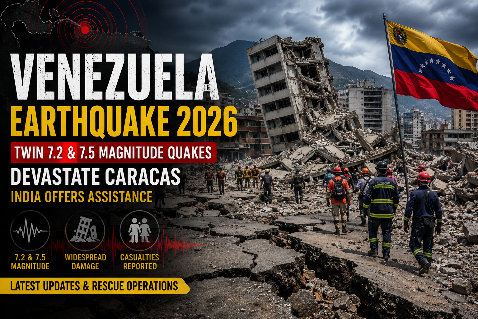 Venezuela Earthquake 2026: Twin 7.2 & 7.5 Magnitude Quakes Devastate Caracas, India Offers Support